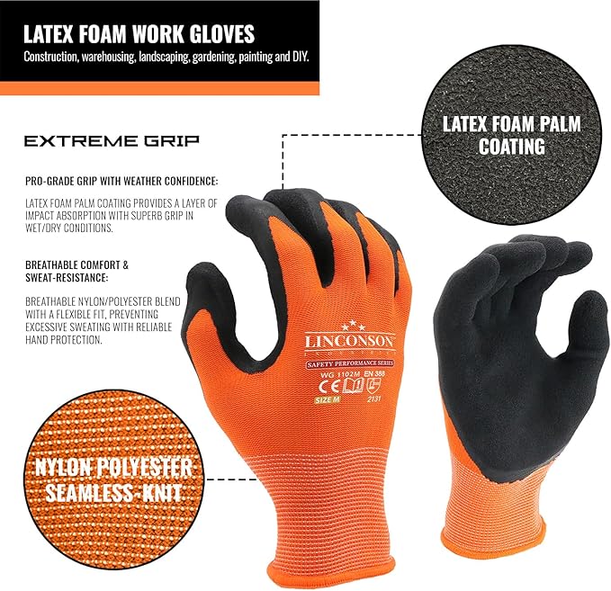 linconson 12 Pack Safety Performance Series Construction Mechanics Work Gloves