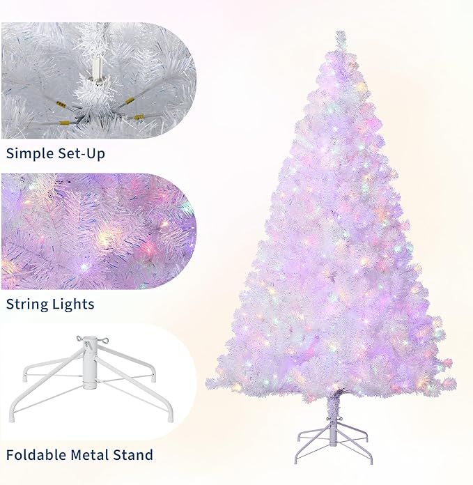GarveeHome 4.5ft Prelit Artificial Christmas Tree with 150 Warm White Lights, Pre-Lit Snow Flocked Pencil Christmas Tree, Foldable Base,Holiday Decoration for Home, Office, Party,Laser White