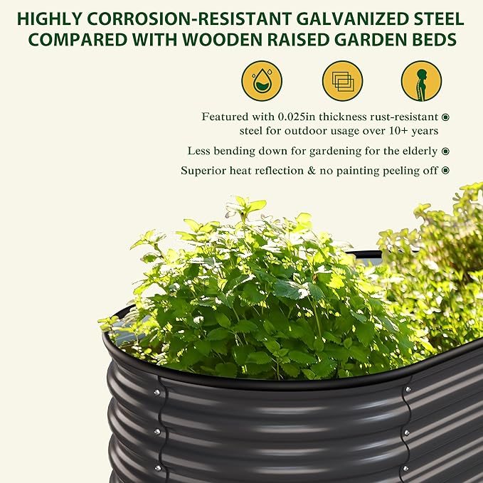 MUPATER 24” Raised Garden Bed, 2-in-1 Raised Garden Bed, 304 Stainless Steel Garden Bed, 4×2×2FT Modular Raised Planter Box Outdoor for Flowers, Vegetables, Grey