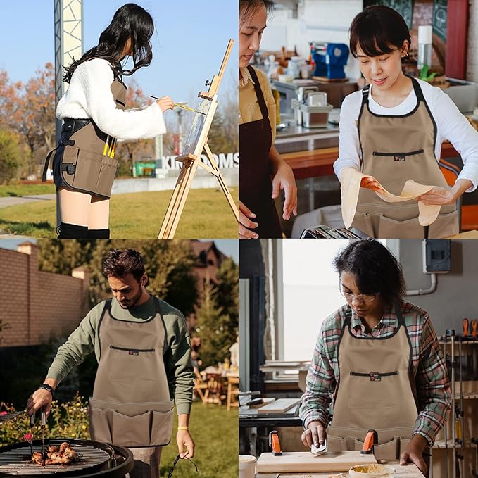 Acecharming Garden Apron Oxford Fabric Apron Thicken Durable Waterproof Gardening Tool for Women and Men