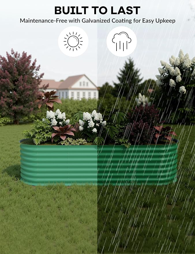 2 Pcs Raised Garden Beds Outdoor 8x4x2 ft - Galvanized Steel Planter Box for Vegetables, Flowers, Rust-Resistant Garden Box, Easy Assembly Raised Beds, Durable Planters for Outdoor Plants, Green