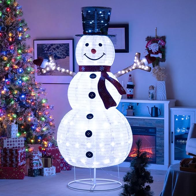 Tangkula 6 FT Lighted Pop-Up Christmas Snowman, Indoor Outdoor Christmas Decoration with 180 Pre-Lit LED Lights, Collapsible Snowman with Hat & Scarf for Home, Yard, Garden, Xmas Holiday Decoration