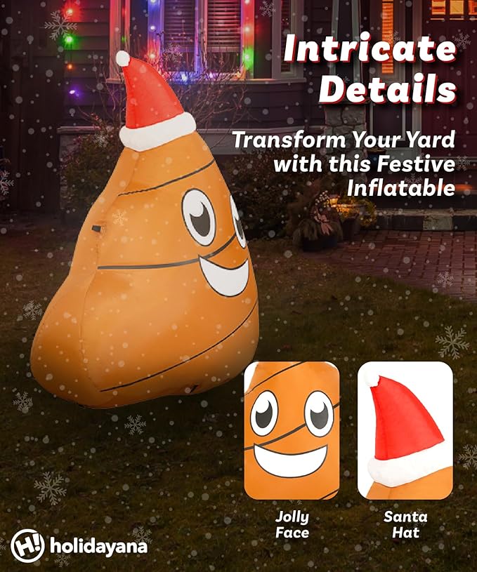 Holidayana 4 ft Inflatable Christmas Poop Outdoor Decoration, Christmas Inflatables Decorations with LED Lights, Fan, and Stakes