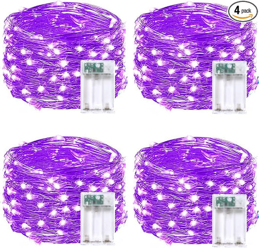 4 Pack 20FT 60LED Christmas Battery Operated Fairy Lights with Timer, Waterproof Battery String Lights Outdoor Indoor, Battery Twinkle Lights for Bedroom Wedding Birthday Party Christmas(Purple)