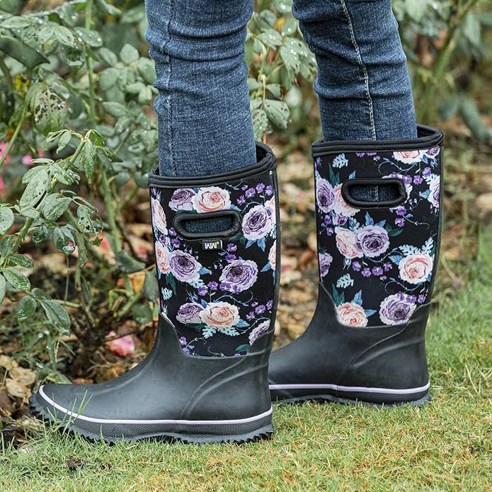 WTW Mid Calf Rain Boots for Women - Waterproof Insulated Neoprene Mud Boots Outdoor Hunting Garden Boots