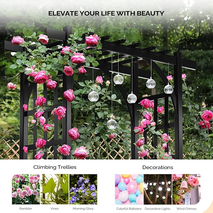 VINGLI Garden Arbor, PVC Wedding Arch for Ceremony Party, Garden Trellis for Climbing Plants Outdoor, Arch Backdrop Stand for Garden, Backyard, Wedding, Lawn (Black)