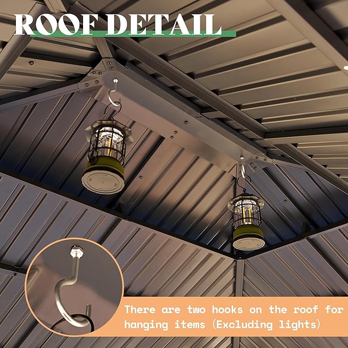 10x12 FT Wood Gazebo, Outdoor Hardtop Gazebo with Aluminum Double Roof, Outdoor Wooden Pavilion for Parties, Backyard, Patio, Lawns, Black + Natural Wood