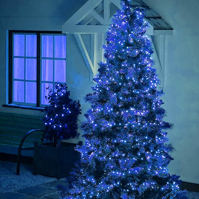 Dazzle Bright 300 LED Christmas String Lights, 100 FT Connectable Waterproof String Lights Green Wire with 8 Modes, Xmas Vintage Decorations for Indoor Outdoor Party Yard Garden Decor (Blue)