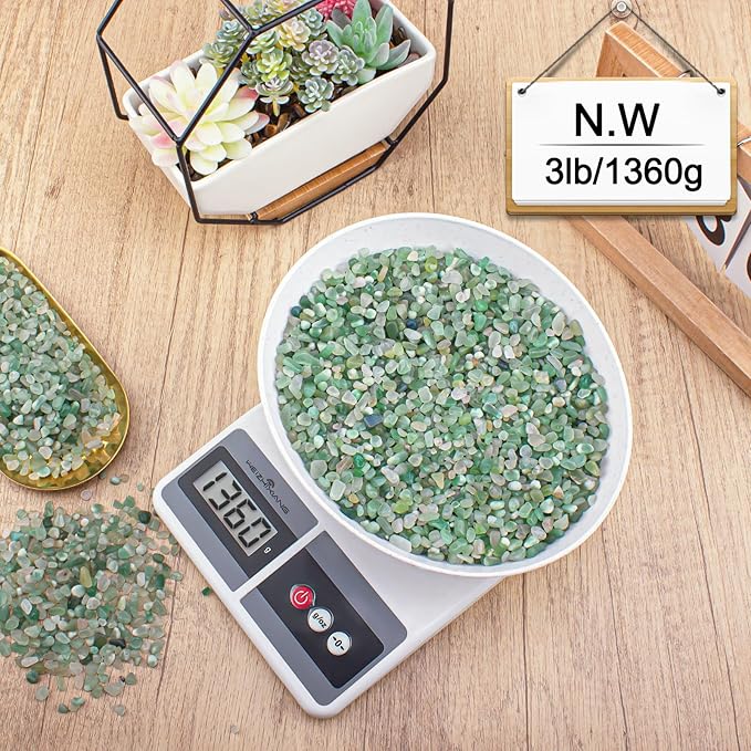 Crystal Chips Bulk Green Aventurine Crushed Quartz Stones Pebbles, 5-7mm Polished Tumbled Healing Crystal Chips Crushed Rocks Jade Pebbles for Aquarium, Garden and Home - 3 Lbs