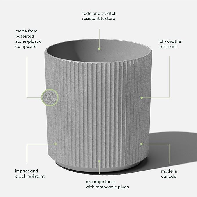 Veradek Round Demi Planter Pots for Indoor/Outdoor Garden Use | Made from Plastic - Concrete Mix with Drainage Holes | Perfect for Small to Large Succulent Plants, Flowers, Modern Interior Plants