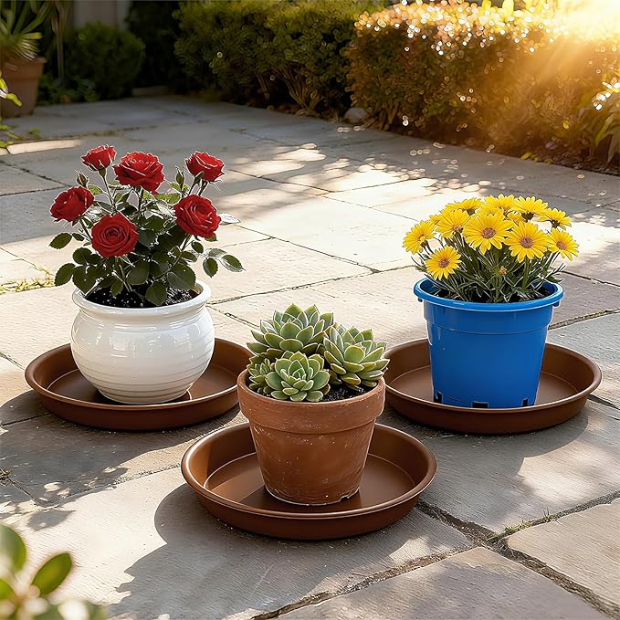 Plant Saucer 14 inch, Heavy Large Planter Durable Thicker Plastic Plant Trays for Indoors and Outdoor, Plant Saucer Drip Trays,Brown (14" - 3 Pack)