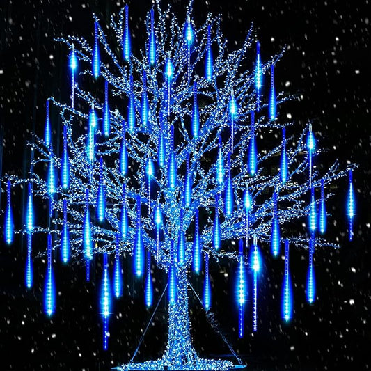 14.8ft Meteor Shower Lights - Waterproof, Connectable - Hanging Falling Rain Light for Tree, Bushes, Christmas(Blue)