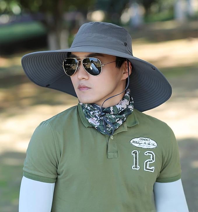 HUAMULAN 6" Super Wide Brim Sun Hats, Men and Women Bucket Hat for Fishing Hiking Garden Lawn Work Safari Camping Outdoor