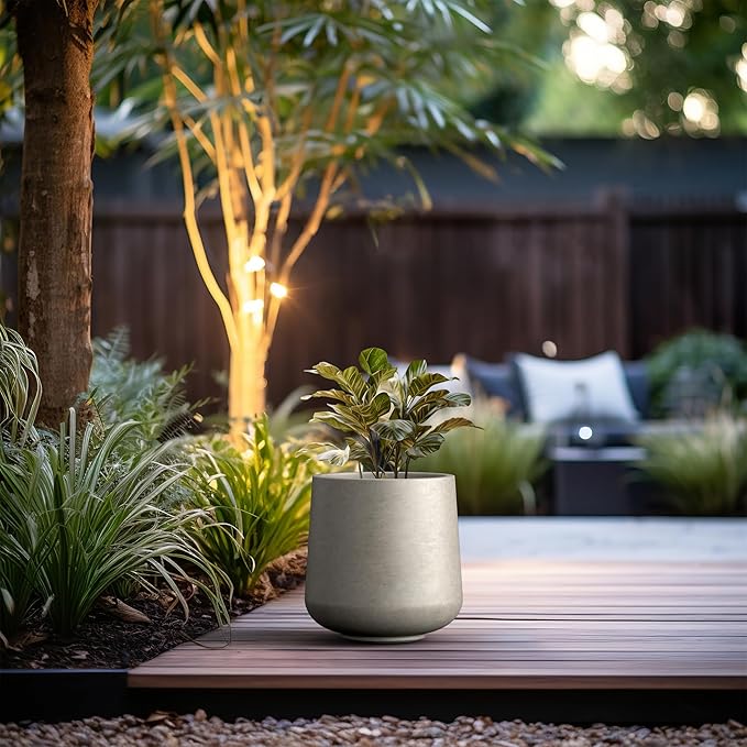 Kante 11.6" Dia Round Concrete Planter, Outdoor Indoor Large Plant Pots Containers with Drainage Hole and Rubber Plug for Home Garden Patio, Weathered Concrete