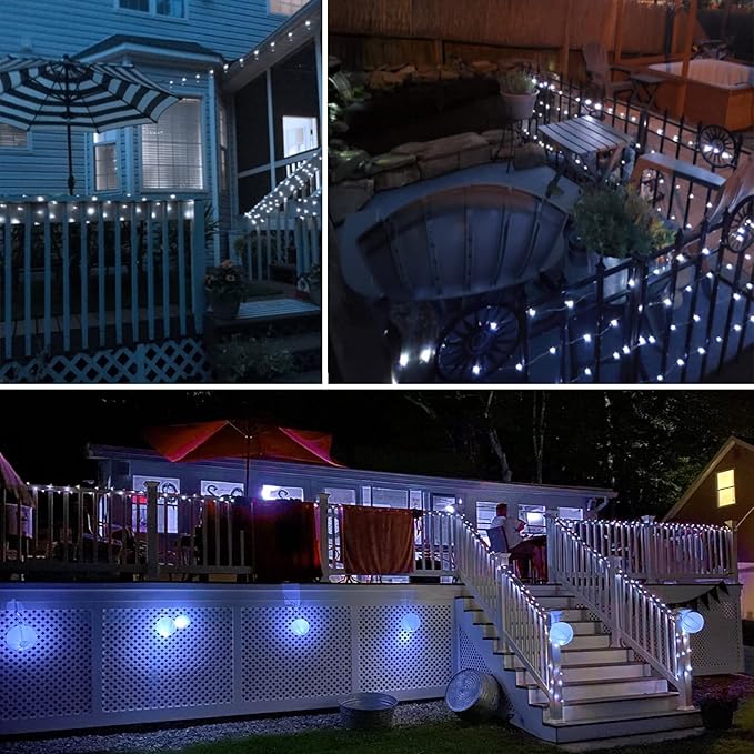 SANJICHA Extra-Long Solar String Lights Outdoor, 2-Pack Solar Powered Christmas Fairy Lights Waterproof, Silver Wire 8 Modes Solar Twinkle Light for Tree Garden Party Xmas Wedding Decor(Cool White)