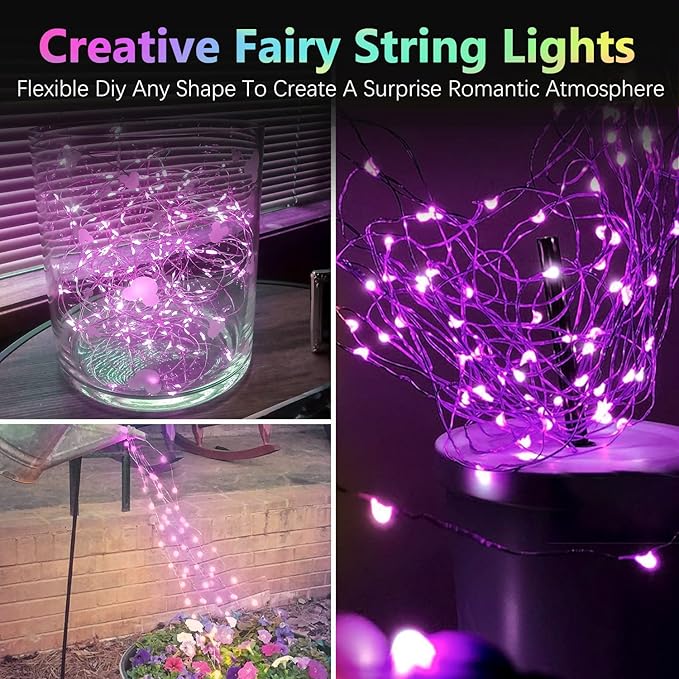 4 Pack 20FT 60LED Christmas Battery Operated Fairy Lights with Timer, Waterproof Battery String Lights Outdoor Indoor, Battery Twinkle Lights for Bedroom Wedding Birthday Party Christmas(Purple)