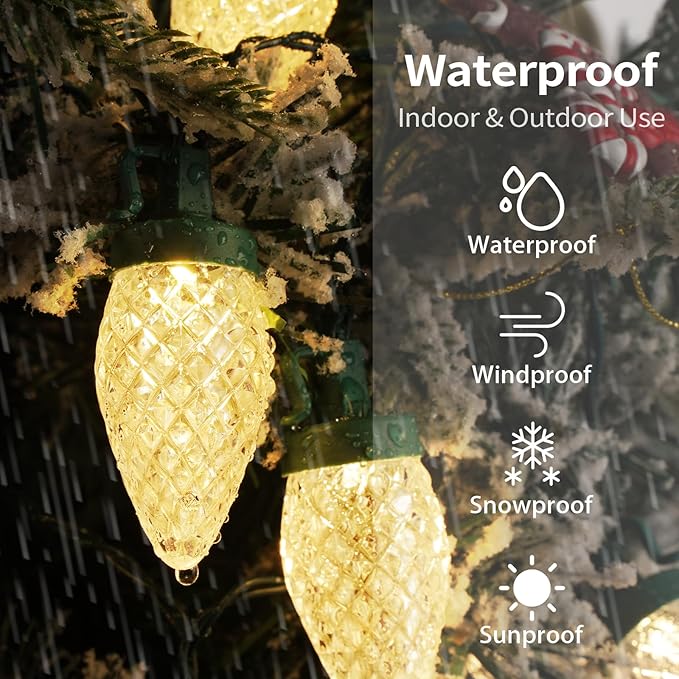 Brightever C9 LED Christmas String Lights, 70FT 100LED Battery Operated Christmas Lights With Timer & 8 Lighting Modes, Strawberry String Lights for Xmas Trees, Wreaths, Decoration, Warm White, 1-Pack