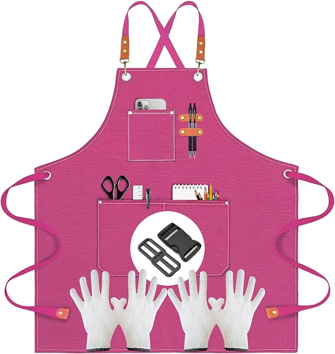 Heavy-Duty Canvas Tool Apron – Adjustable Cross-Back Work Apron with Pockets for Woodworking, Gardening & Crafts