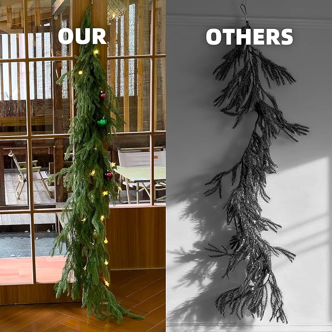 4Pcs Norfolk Pine Garlands 6FT, Christmas Decorations Indoor, Real Touch Hanging Xmas Garland, Realistic Holiday Wall Decor, Artificial Greenery for Mantle, Fireplace, Table, Tree, Outdoor
