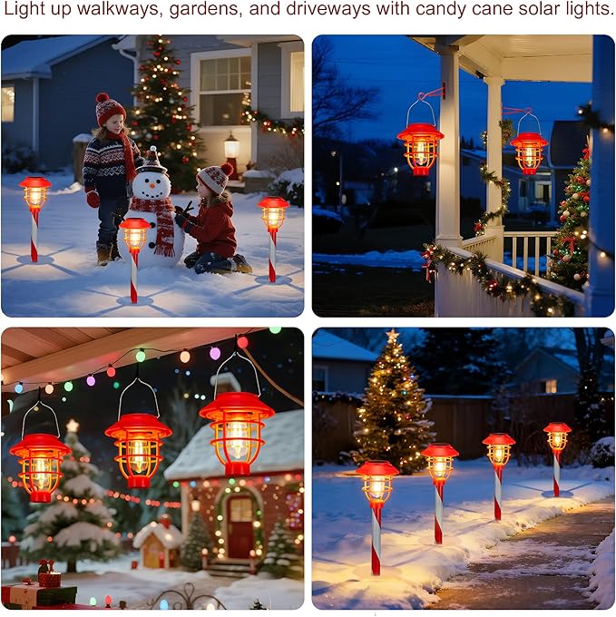 Christmas Solar Pathway Lights Outdoor Decorations,Garden Solar Stake Landscape Lights Candy Cane Christmas Pathway Light (6 Pack)