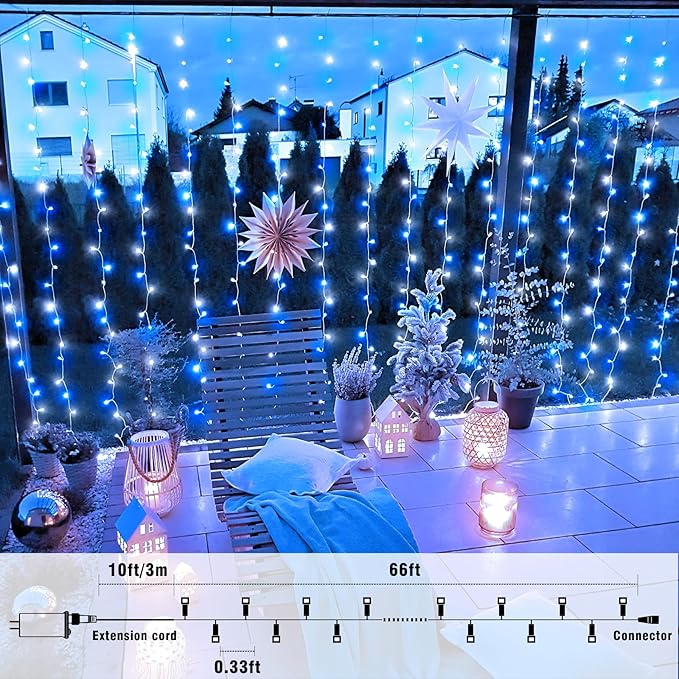 66FT 200 LED Christmas Lights Outdoor, Plug in Christmas String Lights Indoor, Waterproof & 8 Modes & Timer Function, Connectable Fairy Twinkle Light for Bedroom Classroom Wedding Decor, Blue White