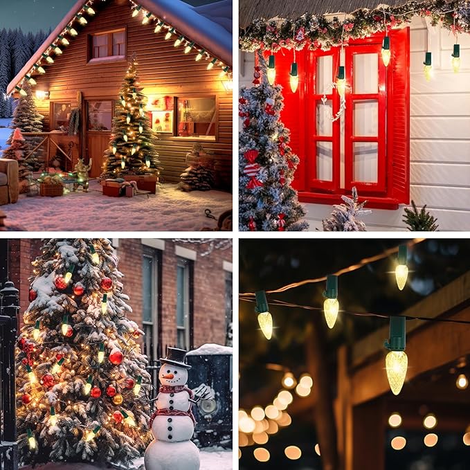 Brightever C3 Battery Operated Christmas Lights, 35FT 100LED Battery Powered Outdoor Christmas Lights with Timer & 8 Lighting Modes, Fairy Lighting for Garden House Tree Decoration, Warm White, 1-Pack