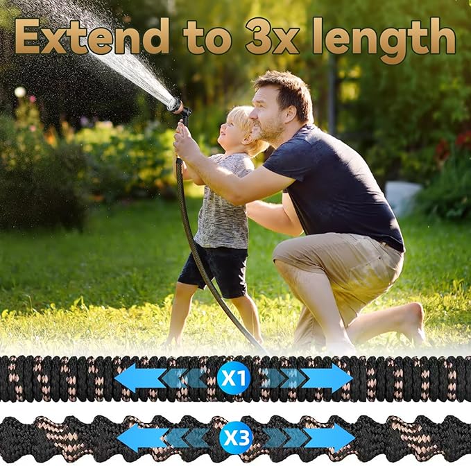 50 ft Expandable Garden Hose - Kink Free Flexible Water Hose with Thumb-Controlled 10-Function Nozzle, 3/4 Solid Brass Connectors, Retractable Latex Core - Lightweight Expanding Hose