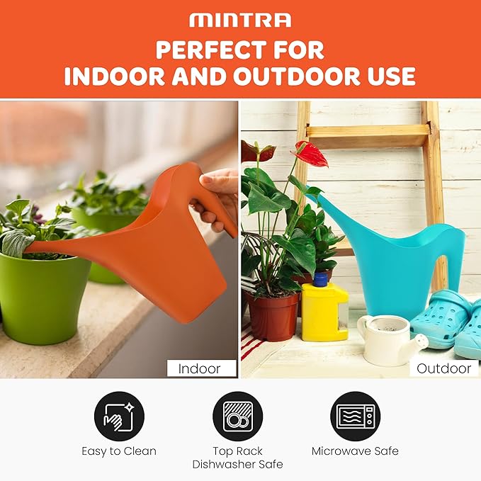 Mintra 1/2 Gallon Plant Watering Can, Indoor Outdoor Water Can for Plants, Long Spout Plastic Water Pitcher for Watering Flower Succulent, Durable and Lightweight, 2L/68 oz, 1 Pack, Blue