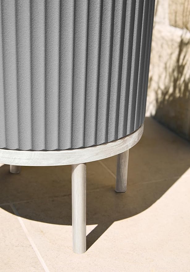 Veradek Demi Series Round Planter w/Stand for Porch/Patio | Durable Plastic-Stone Composite & Wooden Stand | Modern Décor for Tall Plants, Flowers