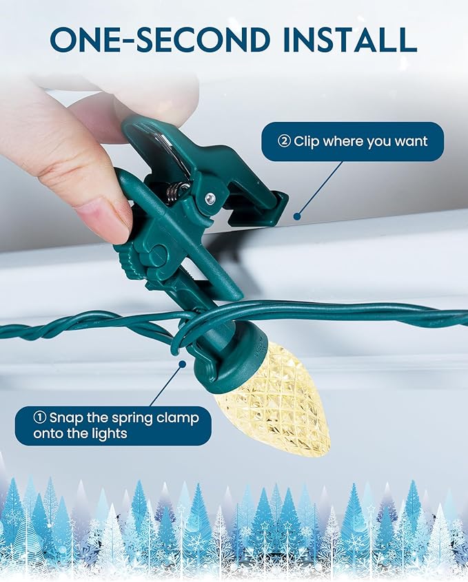 C9 LED Christmas Lights Outdoor with 100 Spring Clips, 81FT 100 LED C9 String Lights Waterproof Connectable for Outside Roofline Patio House Yard Windows Garden Christmas Decorations, Warm White