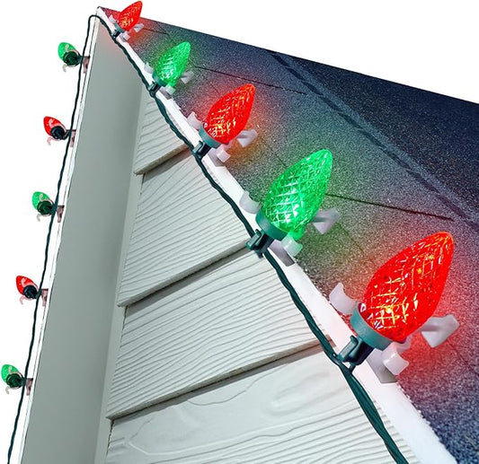 C9 LED Christmas Lights Outdoor, 68 Ft 100 LED C9 String Lights with 100 All in One Clips, Connectable Waterproof Christmas Tree Lights for Outside Roofline Backyard Garden Decor, Red & Green