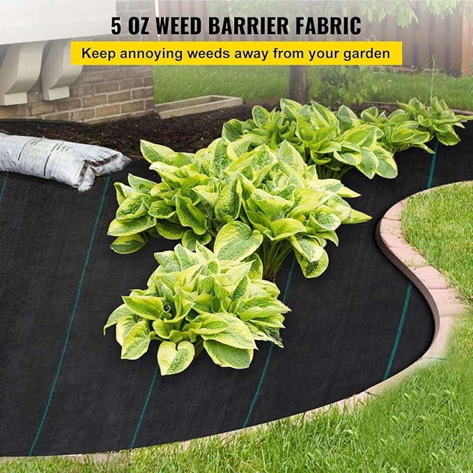 VEVOR Weed Barrier Landscape Fabric, Heavy Duty 5x250FT 5oz Woven Garden Fabric Weed Barrier, Weed Control Fabric Ground Cover, Geotextile Fabric, Weed Block Gardening Mat, Driveway Fabric Landscaping