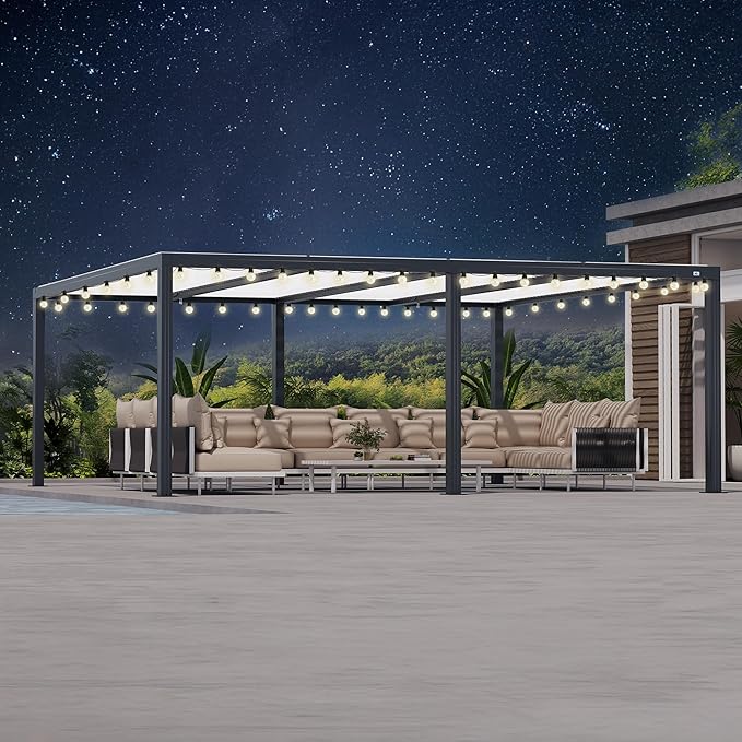 PURPLE LEAF Louvered Pergola 14' x 20' Outdoor Aluminum Pergola with Hidden Drainage System and Adjustable Roof Patio Hardtop Oversized Pergolas with String Lights for Large Patio Poolside Fire Pit