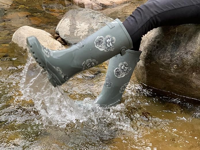 Rongee Rain Boots for Women Waterproof Garden Outdoor Mud Boots Printed with Adjustable Buckle