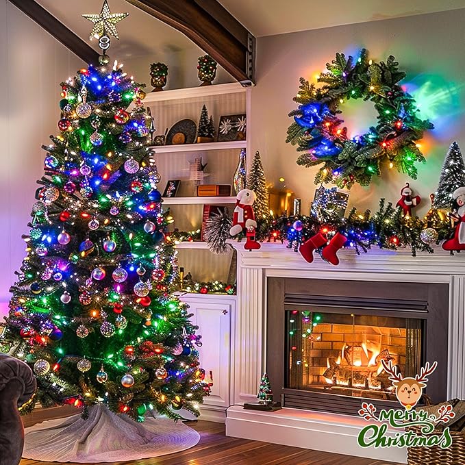 JMEXSUSS 168FT 600 LED Christmas Decor Lights - 8 Modes Multicolor Outdoor/Indoor Waterproof Plug-in Party Holiday Decorations