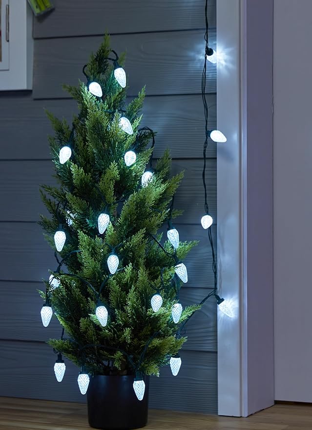 C9 LED Christmas Lights Outdoor, 81 Feet 100 LED String Lights With Timer & 8 Lighting Mode, Waterproof Commercial Grade Extendable for Indoor Outside Roofline Patio Home Xmas Decoration, Pure White