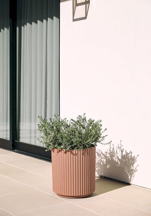 Veradek Demi Series Round Planter for Porch, Patio, Backyard | Durable Plastic-Stone Composite Material | Modern Décor for Tall Plants, Flowers