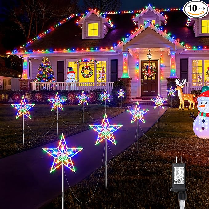 Brightown Pathway Lights Outdoor Christmas Decorations, Set of 10 Large Waterproof Stake Decorative Light for Outside Sidewalk Yard Lawn Path Walkway Driveway Marker Stake, Multicolor