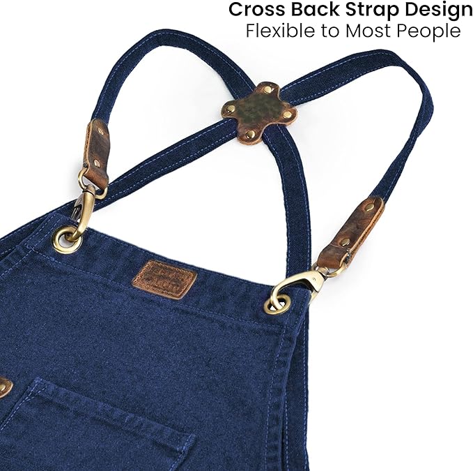 LEATHER VILLAGE Chef Aprons for Men Women with Large Pockets, Cotton Canvas Cross Back Adjustable Work Apron, Size M to XXL