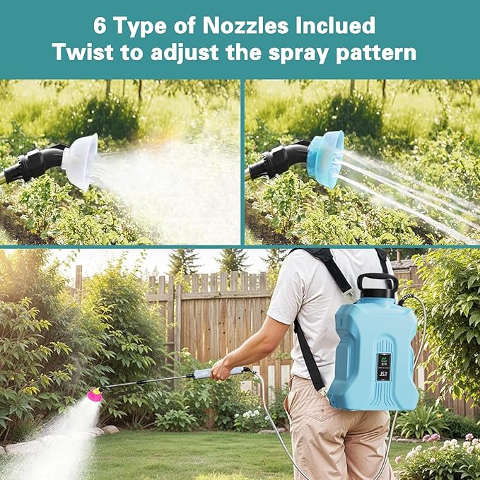 2025 New 7.4V Powerful Electric Sprayer with Waterproof Handle, USB Charging, 6 Spray Heads, 3.1 gallons, Adjustable Rod and Shoulder Strap, Suitable for Gardens, lawns, etc., Lasts About 3 Hours