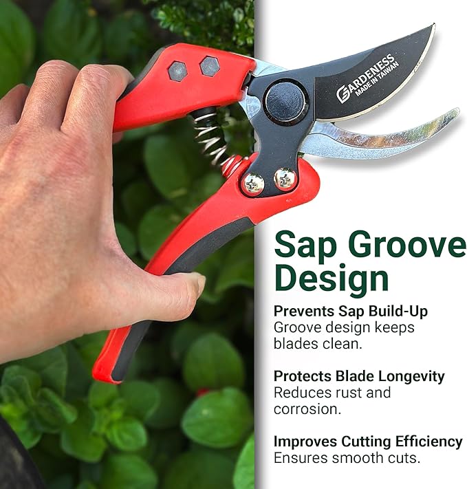 Gardeness Non-stick Coated Blade Bypass Pruning Shears-Garden Clippers For Gardening, Handheld Florist branch cutters - Floral Hand Secateurs with Comfort Grip Handles, Trimming and Yard Work