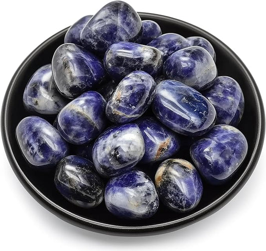Polished Stone Set Sodalite Crystals, 0.8" Handpicked Tumbled Gemstones Rocks, Pebbles for Reiki, Chakra, Healing, Home Decor