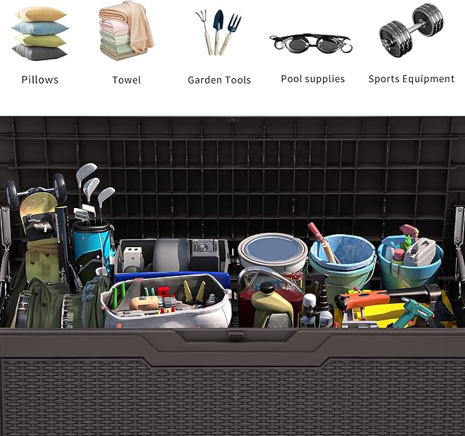 YITAHOME 80 Gallon Outdoor Storage Box, Large Water Resistant Resin Deck Box, Indoor Outdoor Lockable Rattan Storage Container for Patio, Garden, Cushions, Tools, Equipment (Dark Brown)