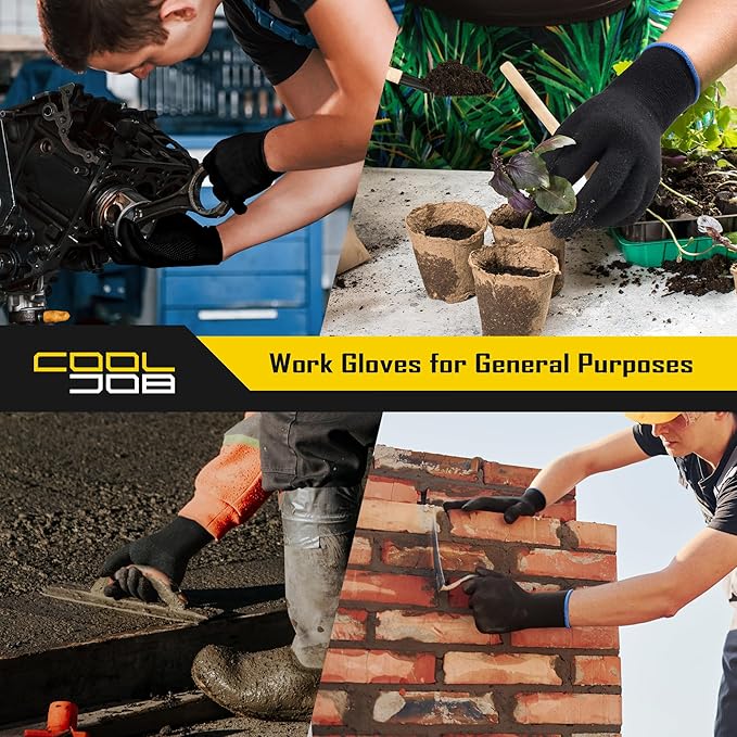 COOLJOB 12/60 Pairs Cotton Work Gloves with Non-Slip Grip Dots, Breathable Lightweight Gloves for Construction Gardening