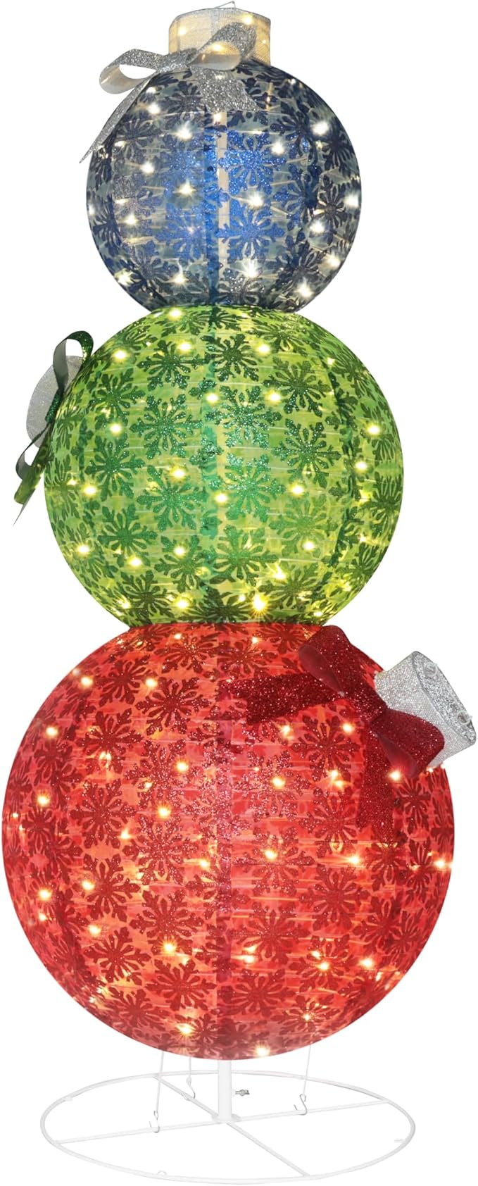 5FT Lighted Pop Up Stackable Ornaments for Christmas Decoration, 3D Pre-Lit Decor with 210 LED Lights with Easy Pop-Up Design, Freestanding Glittered Holiday Display for Outdoor, Indoor
