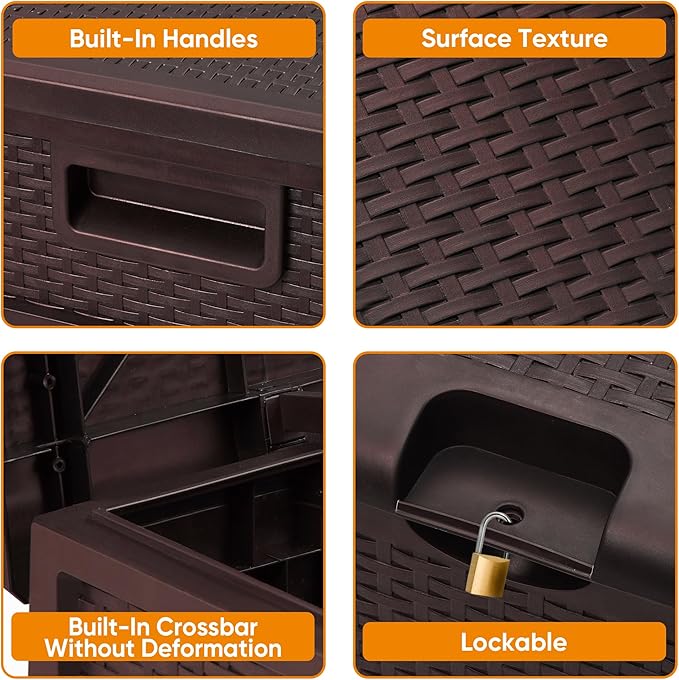 125 Gallon Resin Deck Box, Weatherproof Outdoor Storage Box for Patio, Garden, Pool, and Yard, Lockable Waterproof Bin for Tools, Cushions, and Accessories, Brown