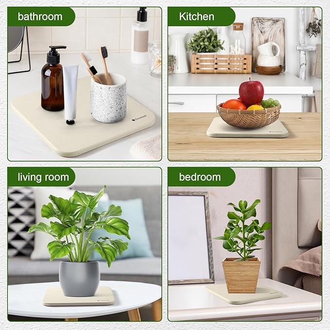 Plant Saucer, 12" Instantly Dry Diatomaceous Earth Stone Prevents Moisture Buildup, Flower Plant Tray Pot Saucer Keep Counter and Floors Dry and Clean (2 Pack) -Light Grey