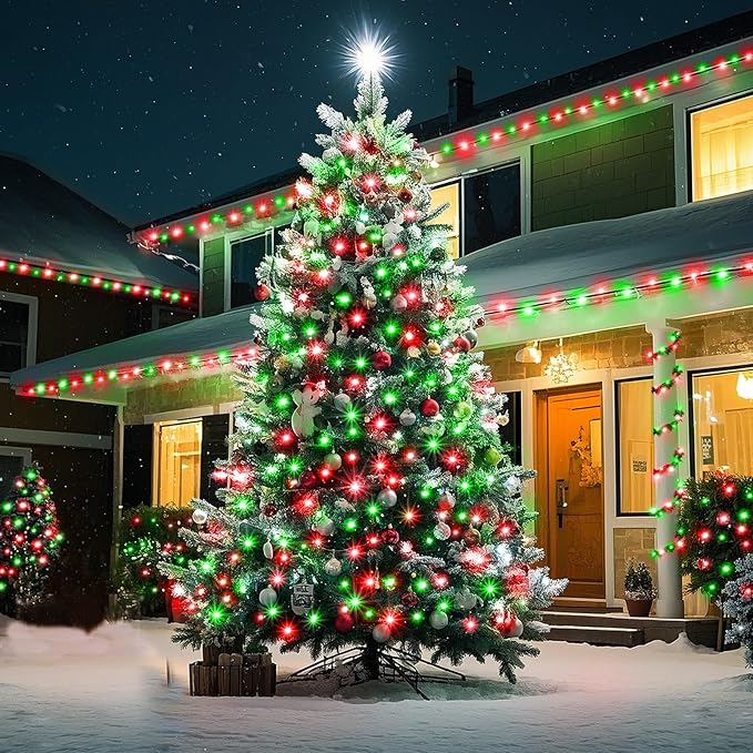 KNONEW Outdoor Christmas Lights 500 LED 197ft String Lights 8 Modes & Memory Fairy Light Plug in Waterproof LED String Lights for Xmas Yard Tree Wedding Decoration (Red and Green)