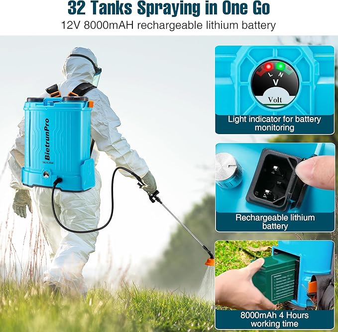 Battery Powered Backpack Sprayer 4 Gallon, with Auto Mixing, 100 PSI Backpack Sprayer 4 Gallon with 5 Nozzles, Electric Garden Pump Sprayer with 8Ah Battery, for Weeding, Spraying & Cleaning