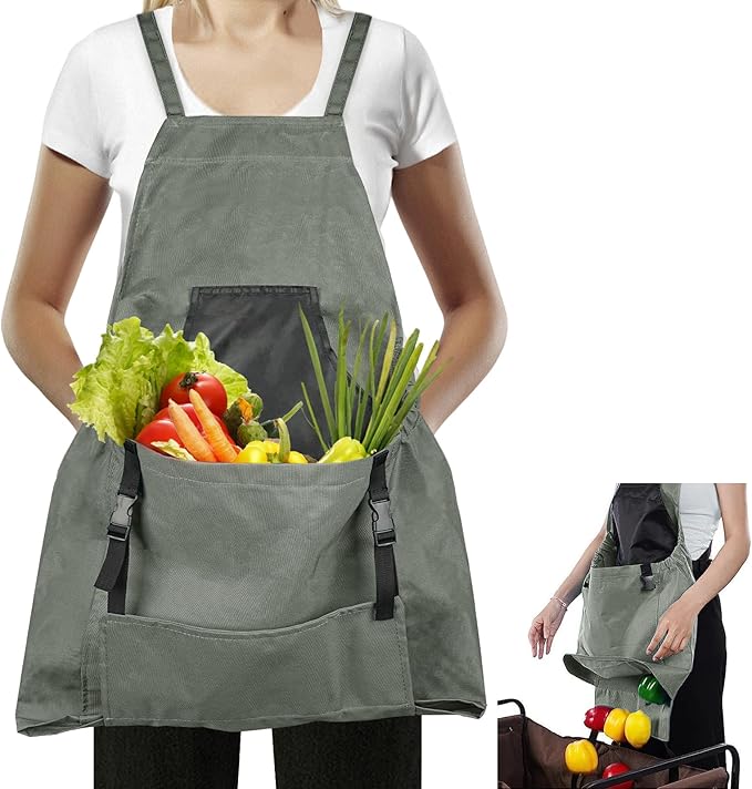Gardening Apron, Garden Apron with Quick Release Pockets,Water Resistant Oxford with Adjustment Cross Strap,Farm Work
